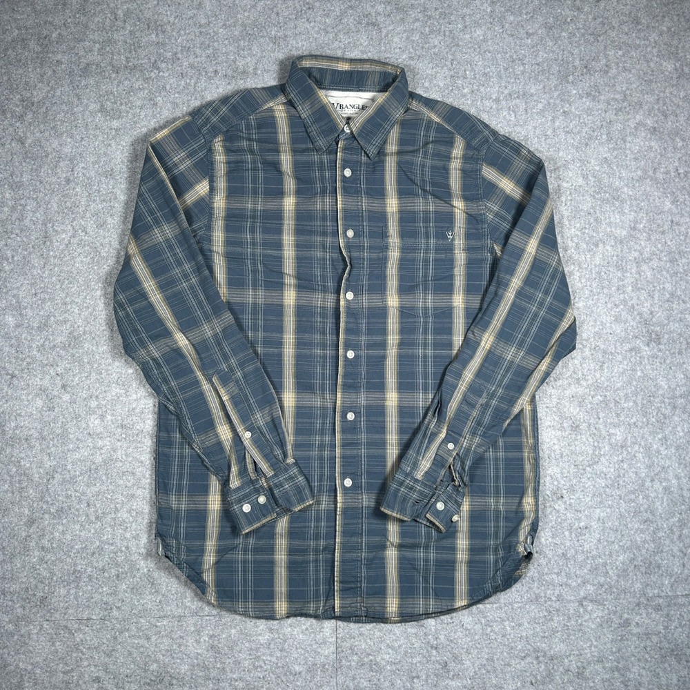 Wrangler Shirt Men Medium Blue Plaid Long Sleeve Button Up Casual Cotton Outdoor
